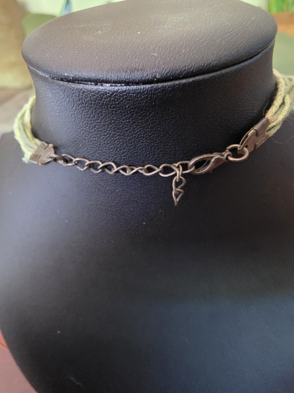 Green Glass Pendant Necklace with Ornate Metal Frame - Picture 8 of 10